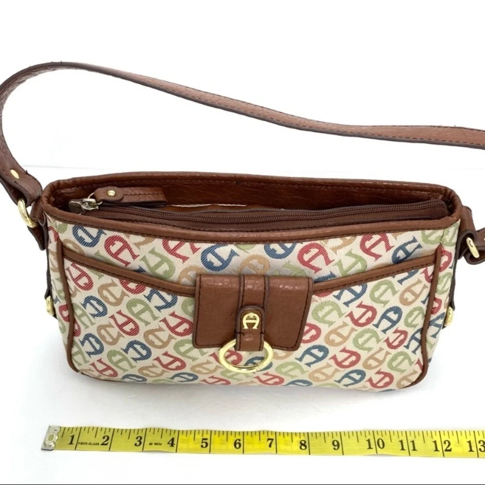 ETIENNE Aigner Vintage Multi Logo Canvas Hobo Shoulder Bag